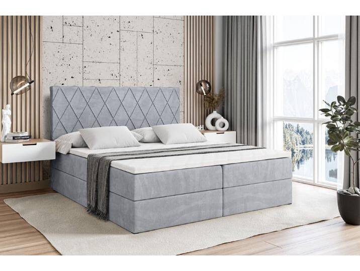 ALTDECOR Boxbett LEPARO (mit Matratze Lattenrost Topper Polsterbett mit Bettkasten Doppelbett), H4 Multipocket / H3 Bonellfederung, Springboxbett Boxspringbett, grau von ALTDECOR