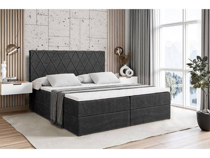 ALTDECOR Boxbett LEPARO (mit Matratze Lattenrost Topper Polsterbett mit Bettkasten Doppelbett), H4 Multipocket / H3 Bonellfederung, Springboxbett Boxspringbett, schwarz von ALTDECOR