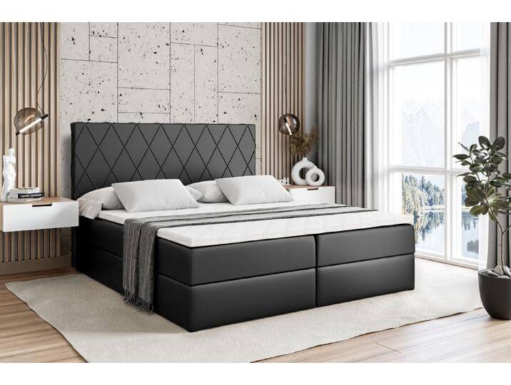 ALTDECOR Boxbett LEPARO (mit Matratze Lattenrost Topper Polsterbett mit Bettkasten Doppelbett), H4 Multipocket / H3 Bonellfederung, Springboxbett Boxspringbett, schwarz von ALTDECOR