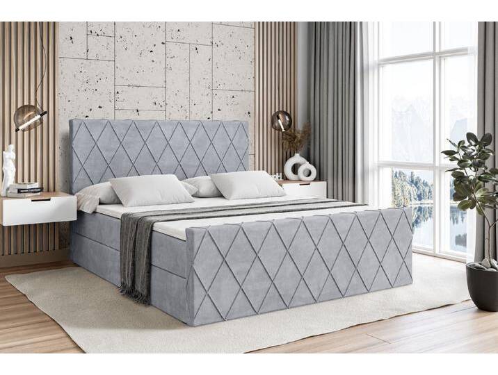 ALTDECOR Boxbett LEPARO-Z (mit Matratze Lattenrost Topper Polsterbett mit Bettkasten Doppelbett), H4 Multipocket / H3 Bonellfederung, Springboxbett Boxspringbett, grau von ALTDECOR