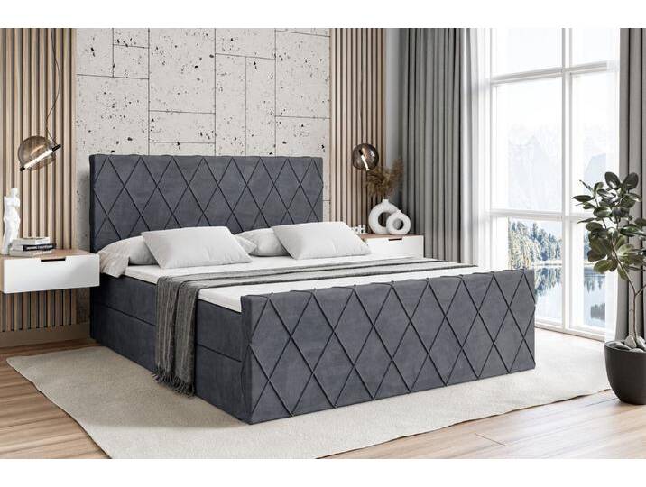 ALTDECOR Boxbett LEPARO-Z (mit Matratze Lattenrost Topper Polsterbett mit Bettkasten Doppelbett), H4 Multipocket / H3 Bonellfederung, Springboxbett Boxspringbett, grau von ALTDECOR