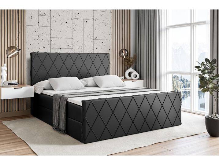 ALTDECOR Boxbett LEPARO-Z (mit Matratze Lattenrost Topper Polsterbett mit Bettkasten Doppelbett), H4 Multipocket / H3 Bonellfederung, Springboxbett Boxspringbett, schwarz von ALTDECOR
