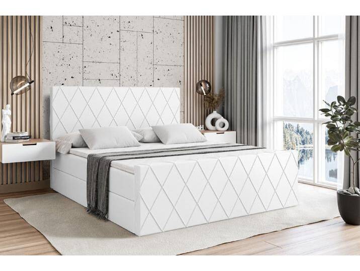 ALTDECOR Boxbett LEPARO-Z (mit Matratze Lattenrost Topper Polsterbett mit Bettkasten Doppelbett), H4 Multipocket / H3 Bonellfederung, Springboxbett Boxspringbett, weiß von ALTDECOR