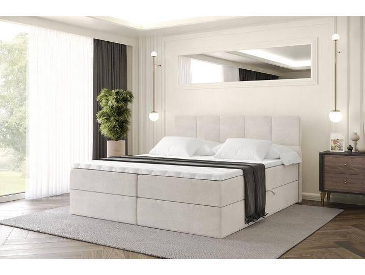 ALTDECOR Boxbett LIRO (Multipocket-Matratze H4, H3 Matratze Bonellfederung, Topper, Kopfteil), beige braun, H4, Beige Casablanca von ALTDECOR