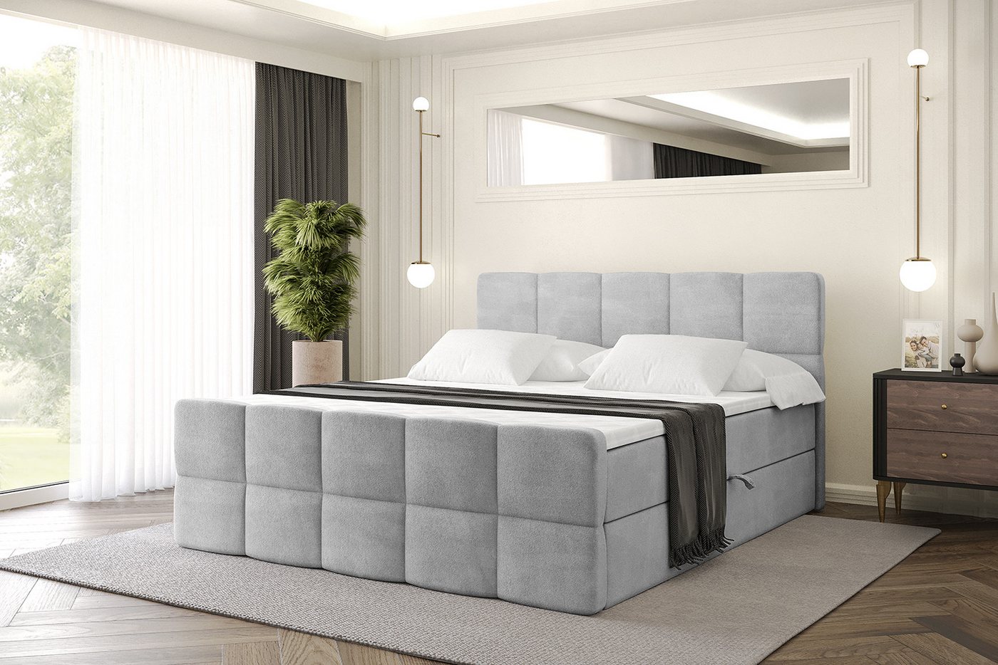 ALTDECOR Boxbett LIRO-Z (Multipocket-Matratze H4, H3 Matratze Bonellfederung, Topper, Kopfteil), Doppelbett mit Fußteil von ALTDECOR