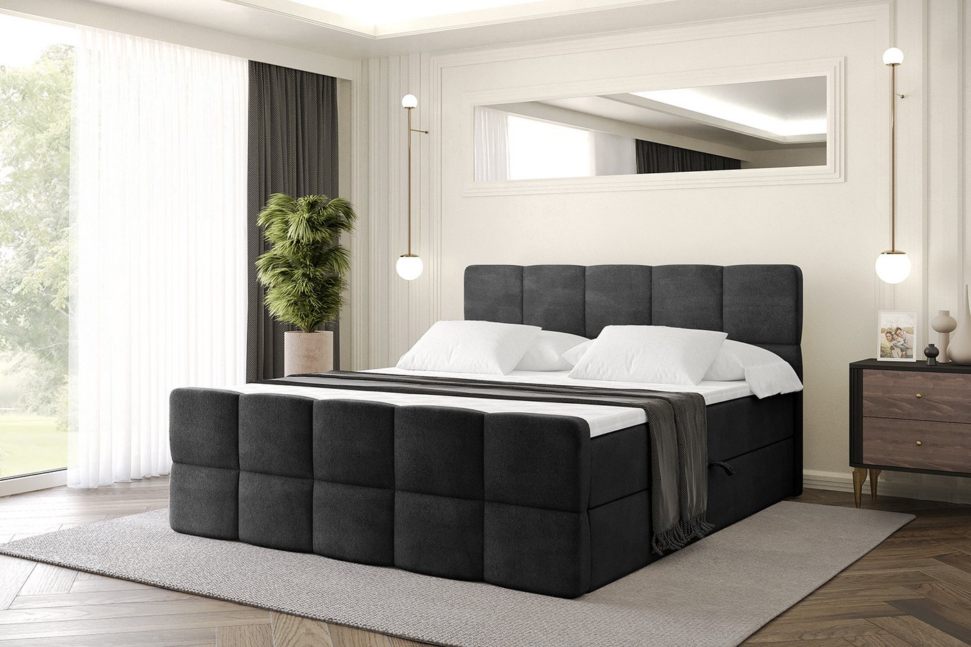 ALTDECOR Boxbett LIRO-Z (Multipocket-Matratze H4, H3 Matratze Bonellfederung, Topper, Kopfteil), Doppelbett mit Fußteil von ALTDECOR