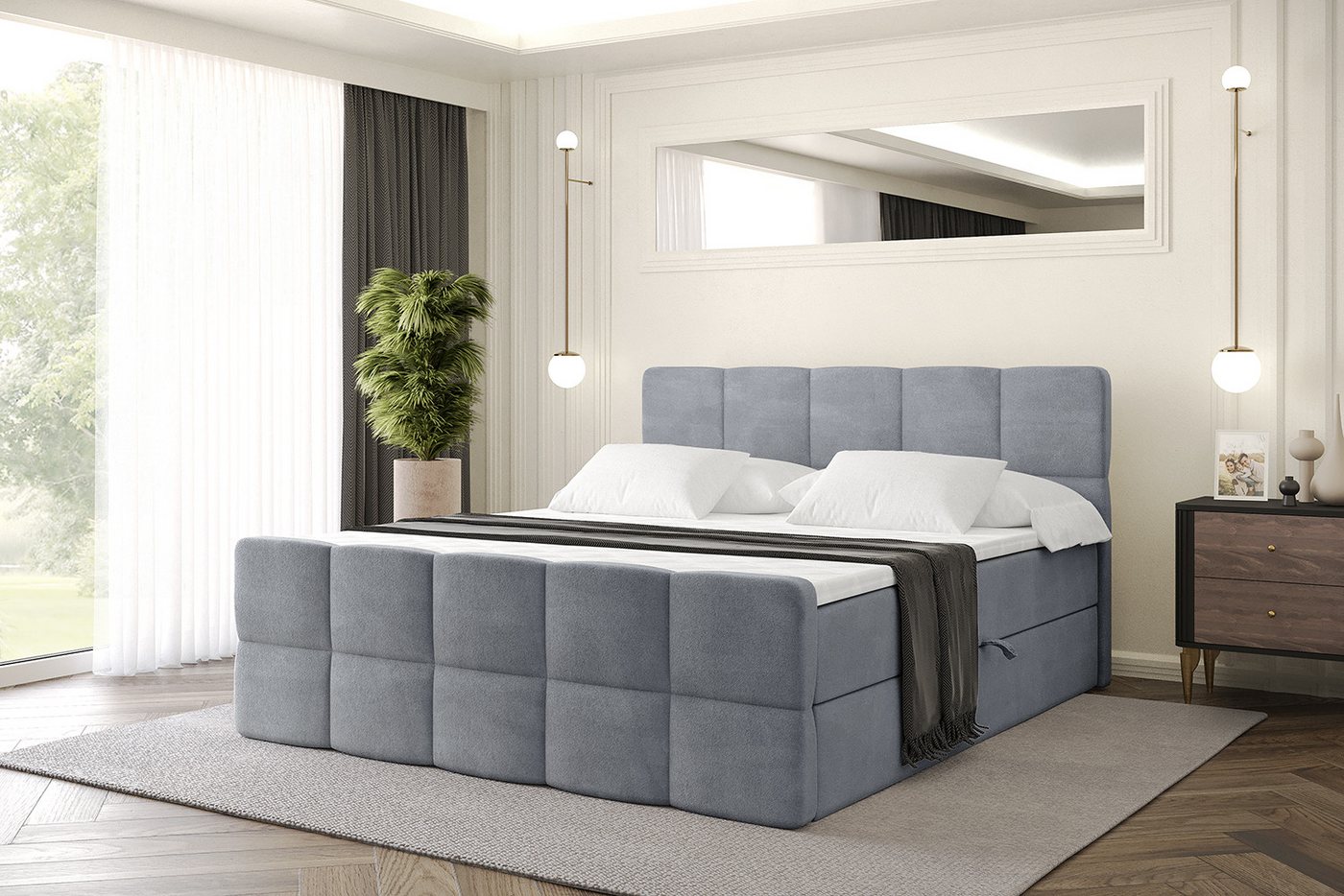 ALTDECOR Boxbett LIRO-Z (Multipocket-Matratze H4, H3 Matratze Bonellfederung, Topper, Kopfteil), Doppelbett mit Fußteil von ALTDECOR