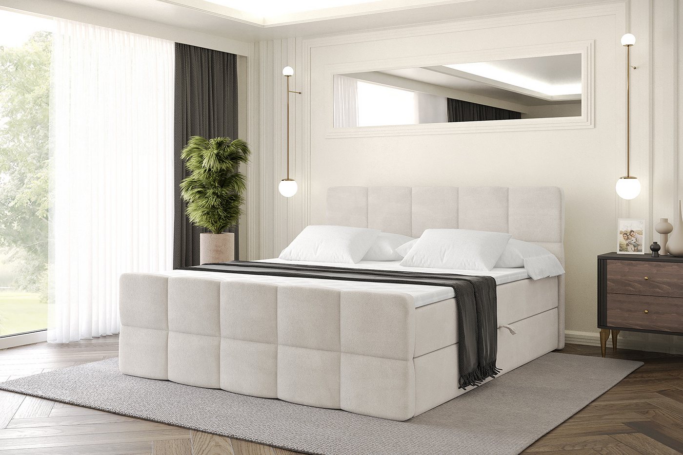 ALTDECOR Boxbett LIRO-Z (Multipocket-Matratze H4, H3 Matratze Bonellfederung, Topper, Kopfteil), Doppelbett mit Fußteil von ALTDECOR