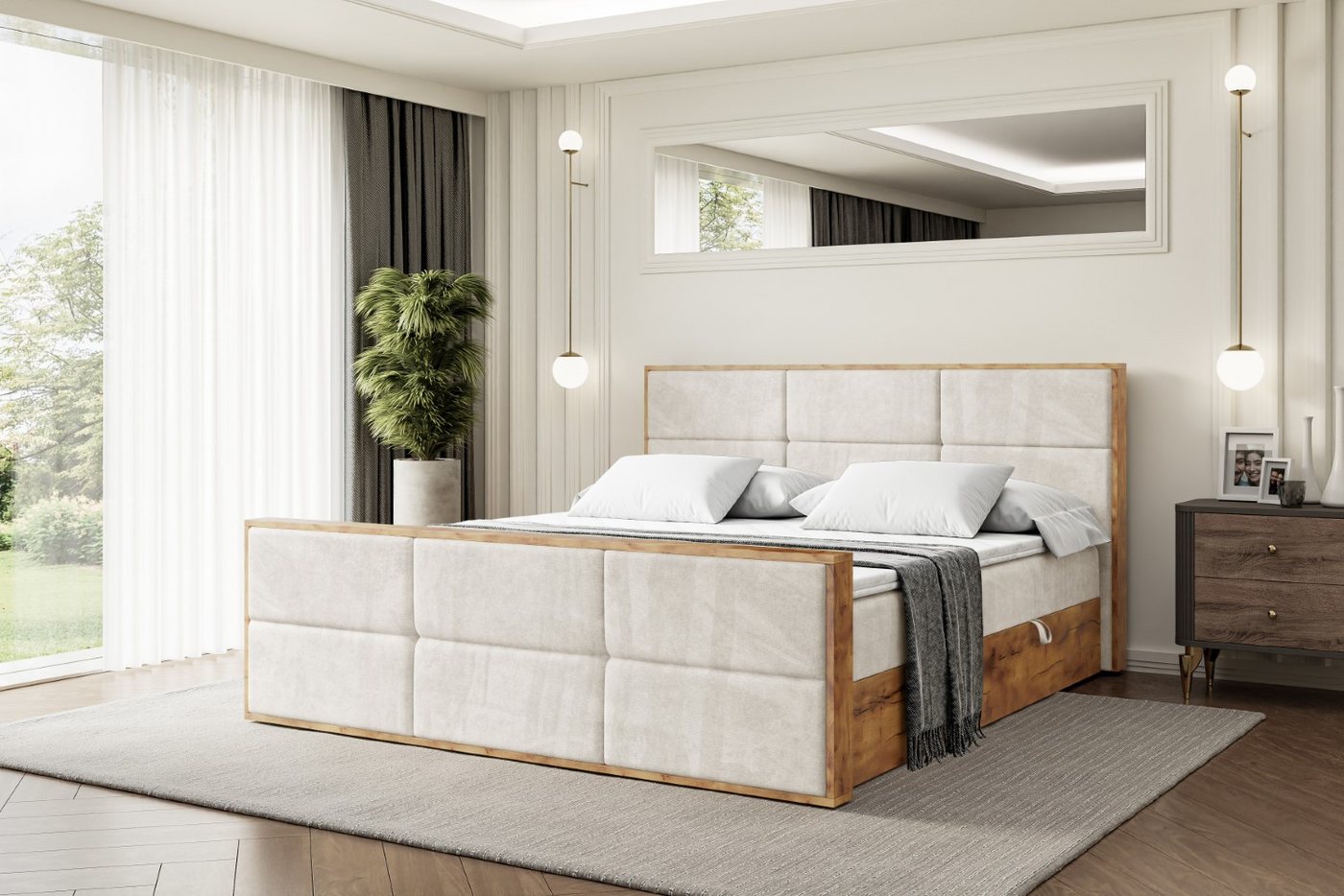 ALTDECOR Boxbett LOLLI1-Z (Multipocket-Matratze H4, H3 Matratze Bonellfederung, Topper, Kopfteil), Doppelbett mit Fußteil von ALTDECOR