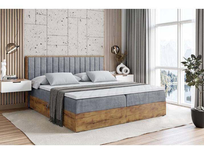 ALTDECOR Boxbett LOLLI4 (Multipocket-Matratze H4. H3 Matratze Bonellfederung. Topper. Kopfteil), grau, H4, Grau Samt von ALTDECOR