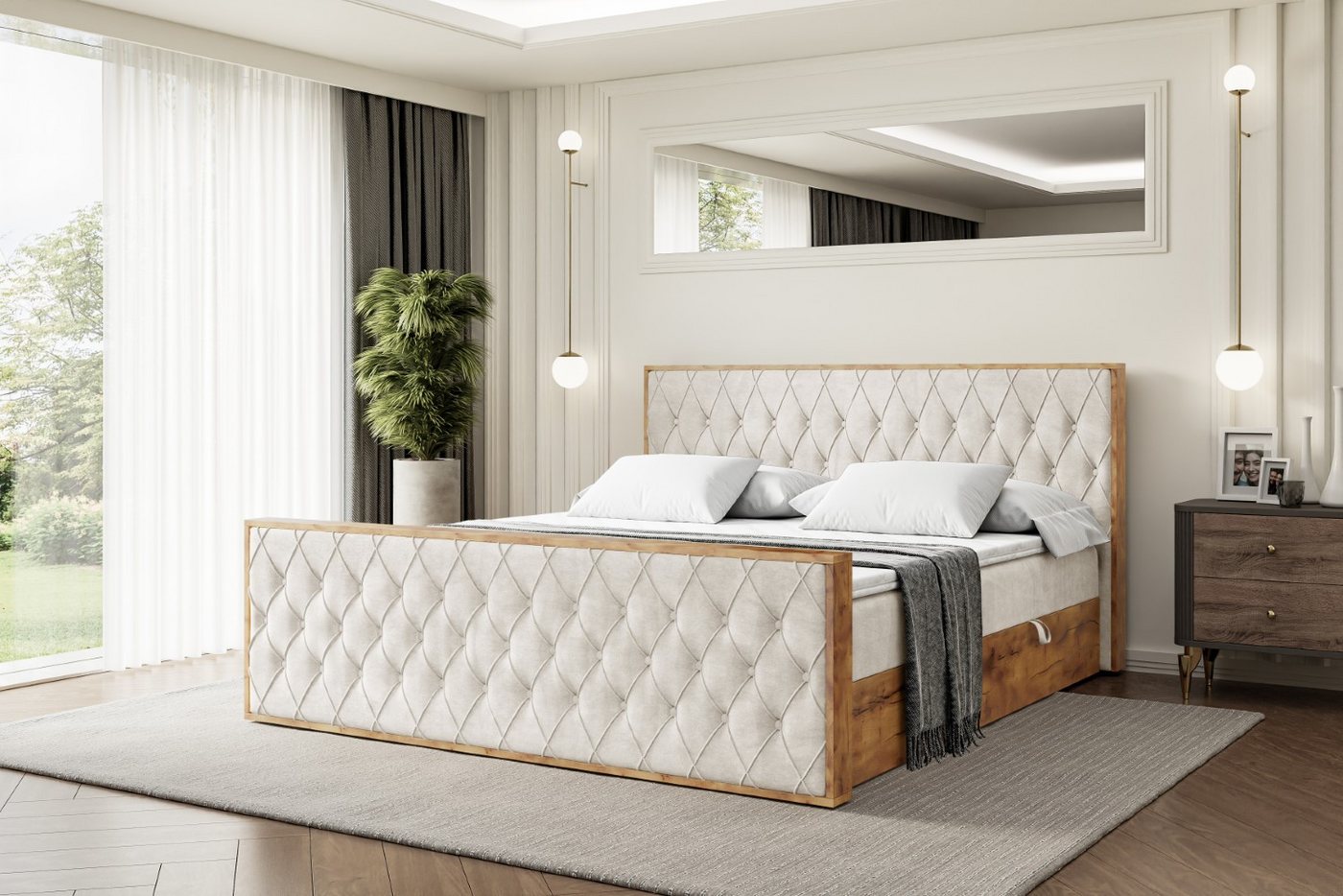 ALTDECOR Boxbett LOLLI5-Z (Multipocket-Matratze H4, H3 Matratze Bonellfederung, Topper, Kopfteil), Doppelbett mit Fußteil von ALTDECOR