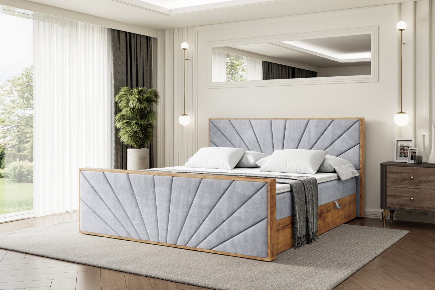 ALTDECOR Boxbett LOLLI6-Z (Multipocket-Matratze H4, H3 Matratze Bonellfederung, Topper, Kopfteil), Doppelbett mit Fußteil von ALTDECOR