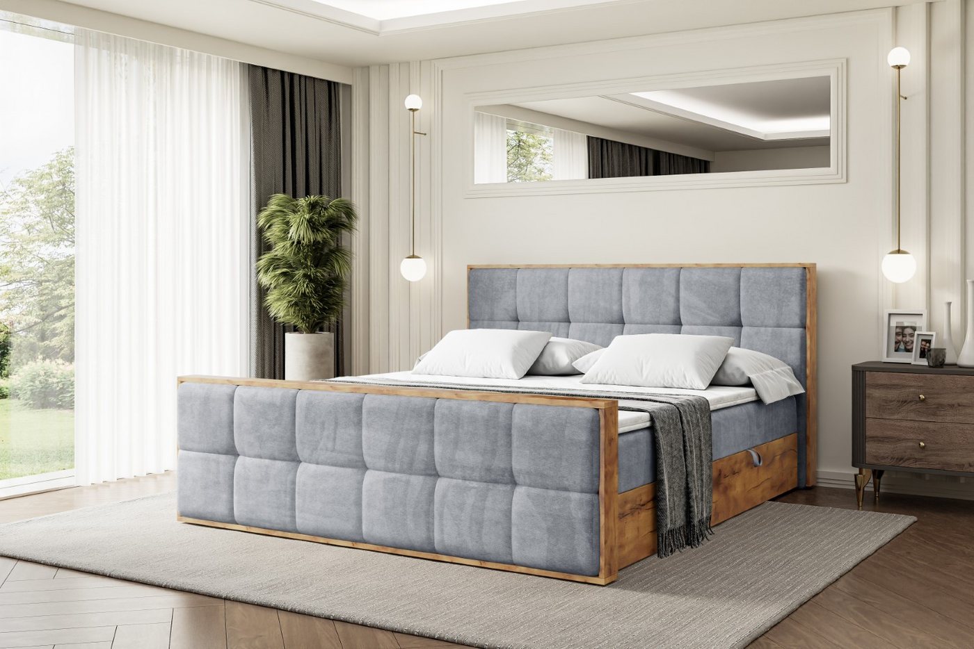 ALTDECOR Boxbett LOLLI7-Z (Multipocket-Matratze H4, H3 Matratze Bonellfederung, Topper, Kopfteil), Doppelbett mit Fußteil von ALTDECOR
