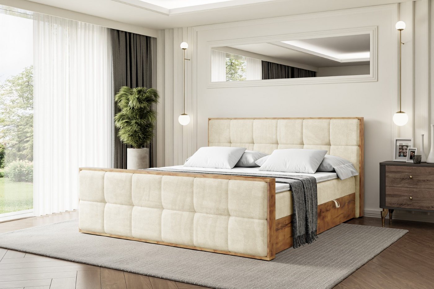 ALTDECOR Boxbett LOLLI7-Z (Multipocket-Matratze H4, H3 Matratze Bonellfederung, Topper, Kopfteil), Doppelbett mit Fußteil von ALTDECOR