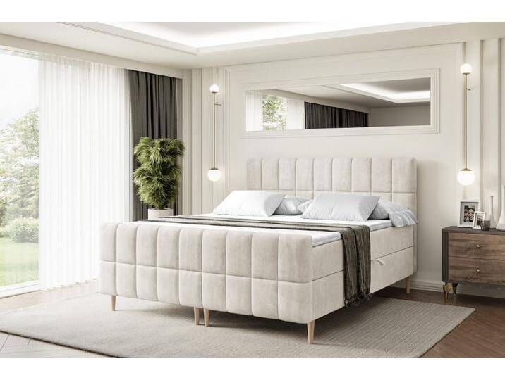 ALTDECOR Boxbett MIAMI-F-Z (Multipocket-Matratze H4, H3 Matratze Bonellfederung, Topper, Kopfteil), beige braun, Holz Füße, H3, Beige Monolith von ALTDECOR