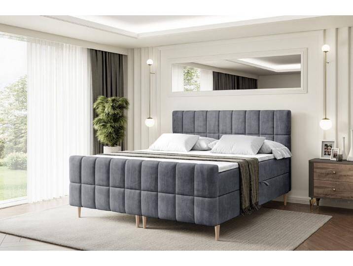 ALTDECOR Boxbett MIAMI-F-Z (Multipocket-Matratze H4, H3 Matratze Bonellfederung, Topper, Kopfteil), grau, Holz Füße, H3, Dunkelgrau Casablanca von ALTDECOR