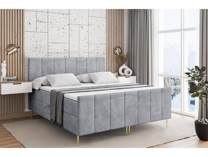 ALTDECOR Boxbett MOETI-F-Z (Multipocket-Matratze H4, H3 Matratze Bonellfederung, Topper, Kopfteil), grau, Gold Füße, H3, Grau Monolith von ALTDECOR