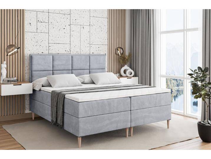 ALTDECOR Boxbett NOVA-F (Multipocket-Matratze H4, H3 Matratze Bonellfederung, Topper, Kopfteil), grau, Holz Füße, H4, Grau Monolith von ALTDECOR