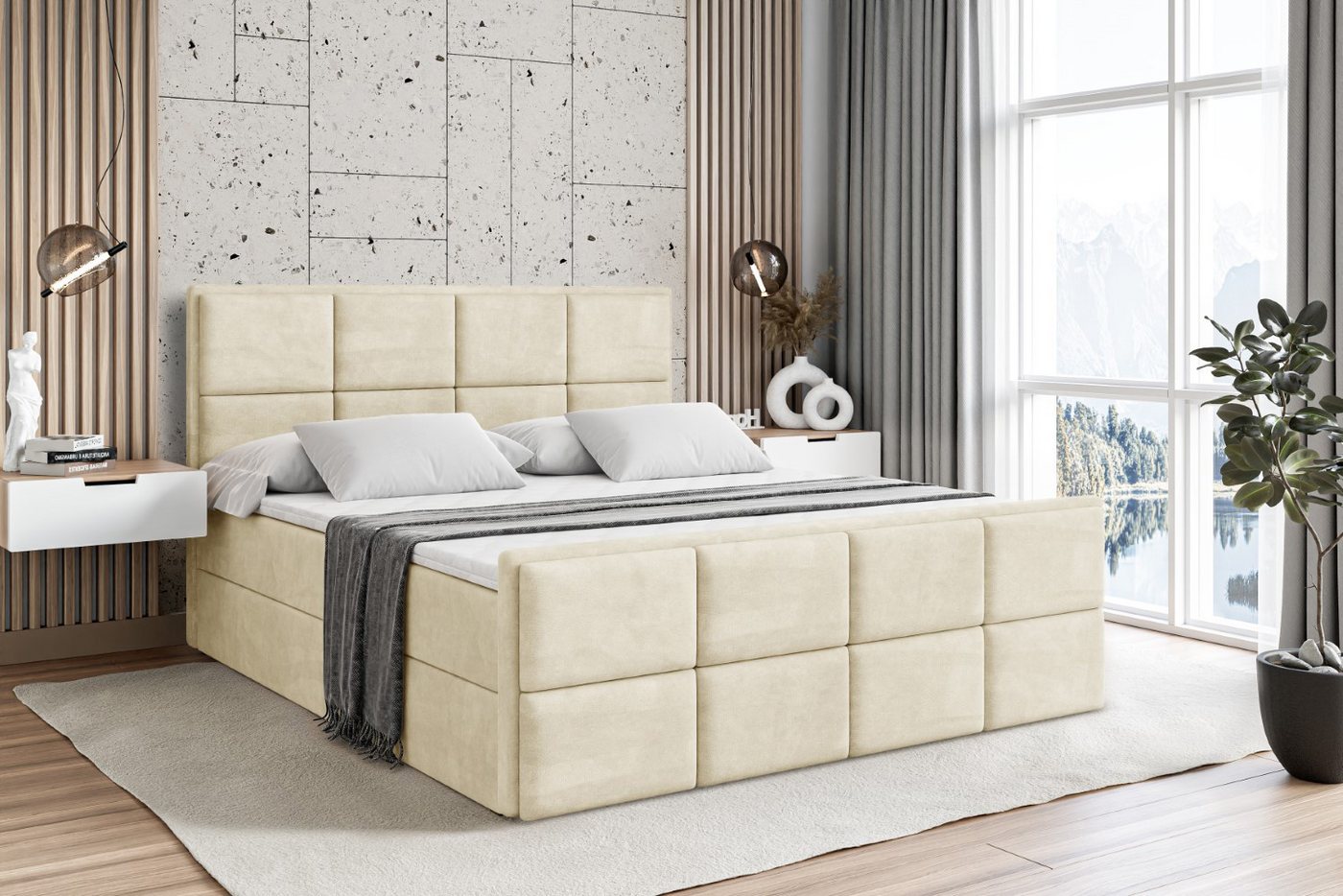 ALTDECOR Boxbett NOVA-Z (Multipocket-Matratze H4, H3 Matratze Bonellfederung, Topper, Kopfteil), Doppelbett mit Fußteil von ALTDECOR