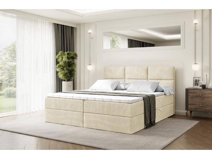 ALTDECOR Boxbett OHIO (Multipocket-Matratze H4, H3 Matratze Bonellfederung, Topper, Kopfteil), beige goldfarben, H4, Beige Monolith von ALTDECOR