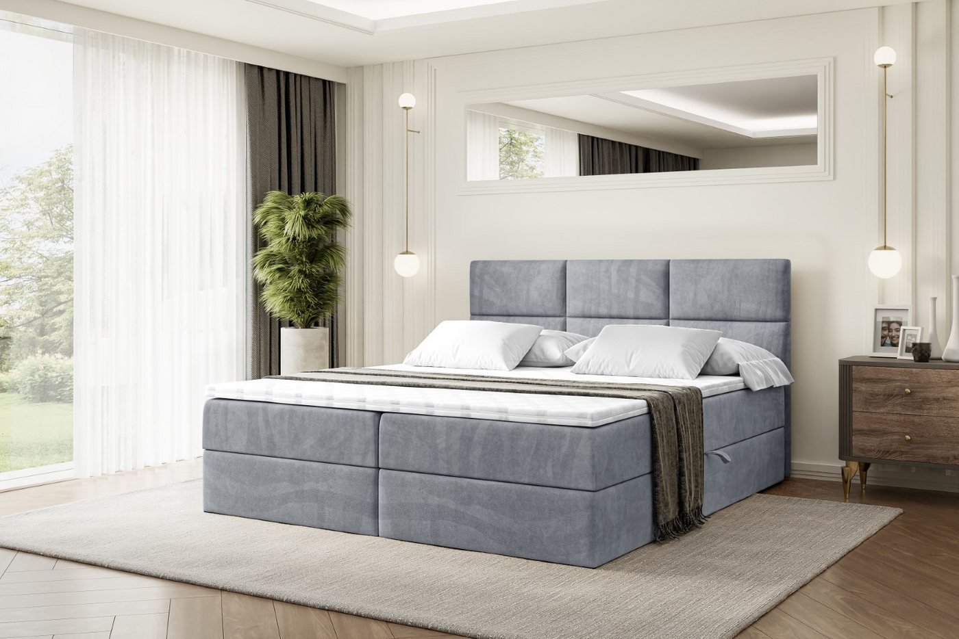 ALTDECOR Boxbett OHIO (Multipocket-Matratze H4, H3 Matratze Bonellfederung, Topper, Kopfteil) von ALTDECOR