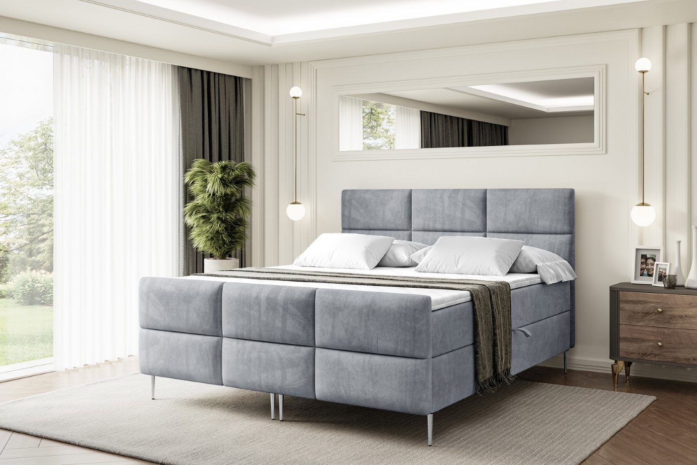 ALTDECOR Boxbett OHIO-F-Z (Multipocket-Matratze H4, H3 Matratze Bonellfederung, Topper, Kopfteil) von ALTDECOR