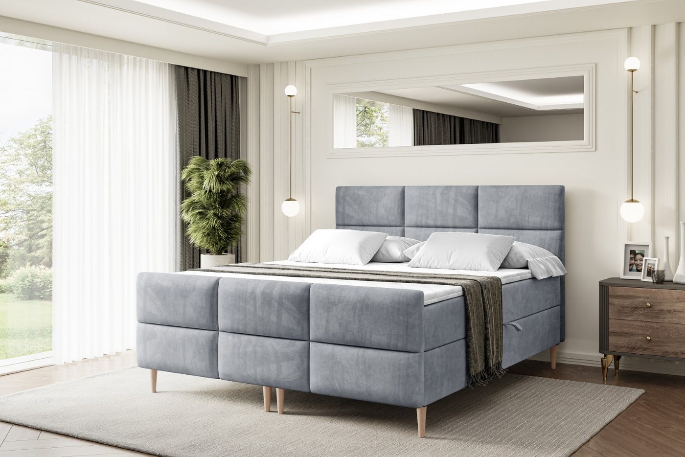 ALTDECOR Boxbett OHIO-F-Z (Multipocket-Matratze H4, H3 Matratze Bonellfederung, Topper, Kopfteil) von ALTDECOR