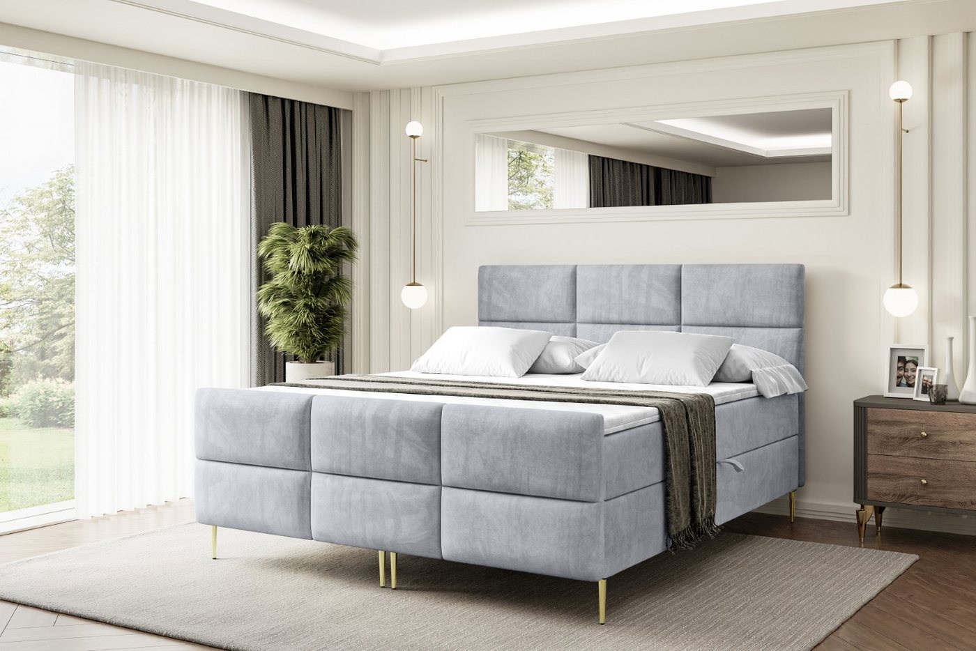 ALTDECOR Boxbett OHIO-F-Z (Multipocket-Matratze H4, H3 Matratze Bonellfederung, Topper, Kopfteil) von ALTDECOR