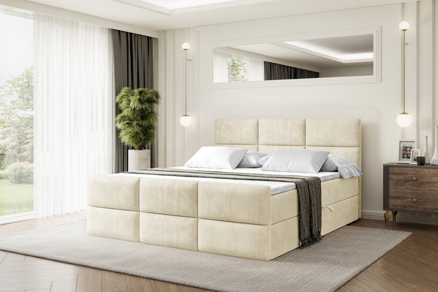 ALTDECOR Boxbett OHIO-Z (Multipocket-Matratze H4, H3 Matratze Bonellfederung, Topper, Kopfteil), Doppelbett mit Fußteil von ALTDECOR