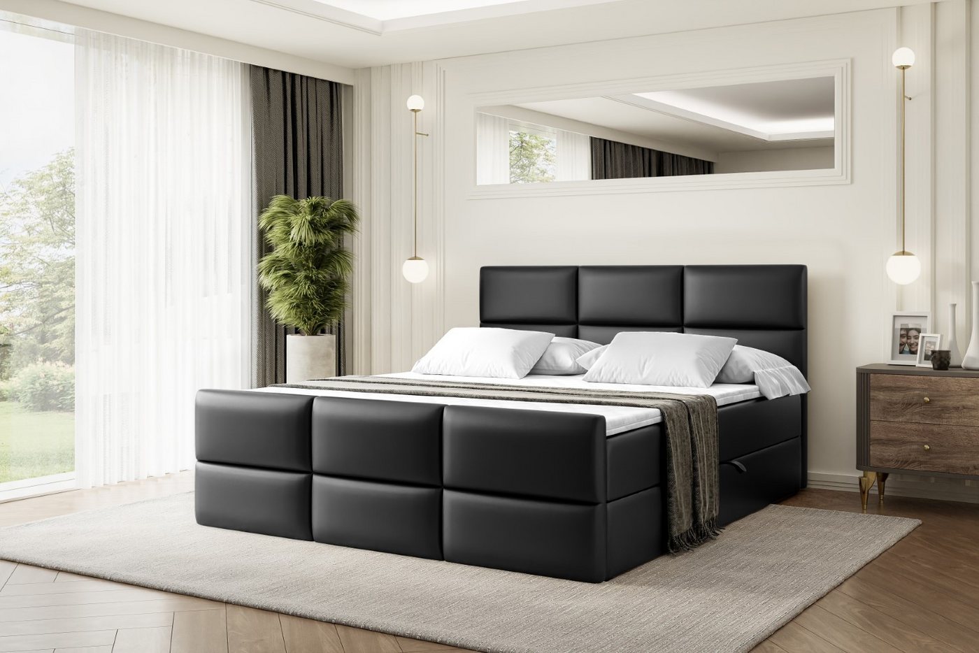 ALTDECOR Boxbett OHIO-Z (Multipocket-Matratze H4, H3 Matratze Bonellfederung, Topper, Kopfteil), Doppelbett mit Fußteil von ALTDECOR