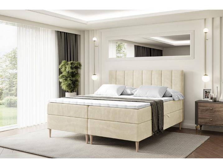 ALTDECOR Boxbett OTTA-F (Multipocket-Matratze H4, H3 Matratze Bonellfederung, Topper, Kopfteil), beige braun, Holz Füße, H4, Beige Casablanca von ALTDECOR