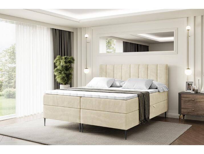 ALTDECOR Boxbett OTTA-F (Multipocket-Matratze H4, H3 Matratze Bonellfederung, Topper, Kopfteil), beige braun, Schwarz Füße, H3, Beige Casablanca von ALTDECOR