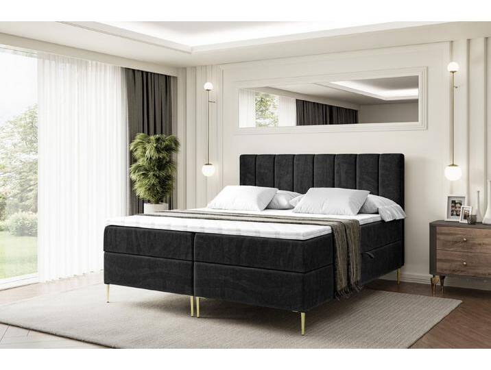ALTDECOR Boxbett OTTA-F (Multipocket-Matratze H4, H3 Matratze Bonellfederung, Topper, Kopfteil), schwarz, Gold Füße, H4, Schwarz Casablanca von ALTDECOR