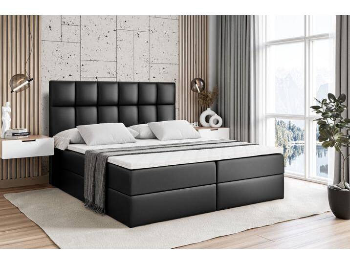 ALTDECOR Boxbett RICAR (mit Matratze Lattenrost Topper Polsterbett mit Bettkasten Doppelbett), H4 Multipocket / H3 Bonellfederung, Springboxbett Boxspringbett, schwarz von ALTDECOR
