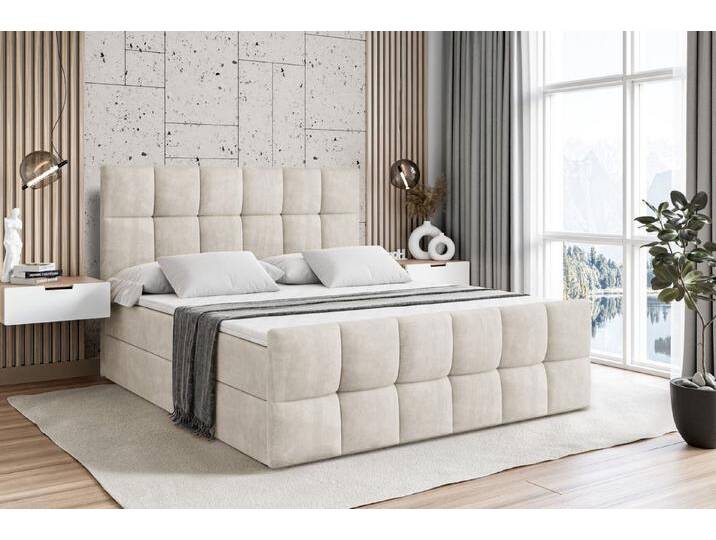 ALTDECOR Boxbett RICAR-Z (mit Matratze Lattenrost Topper Polsterbett mit Bettkasten Doppelbett), H4 Multipocket / H3 Bonellfederung, Springboxbett Boxspringbett, beige braun von ALTDECOR