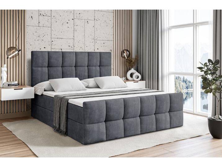 ALTDECOR Boxbett RICAR-Z (mit Matratze Lattenrost Topper Polsterbett mit Bettkasten Doppelbett), H4 Multipocket / H3 Bonellfederung, Springboxbett Boxspringbett, grau von ALTDECOR