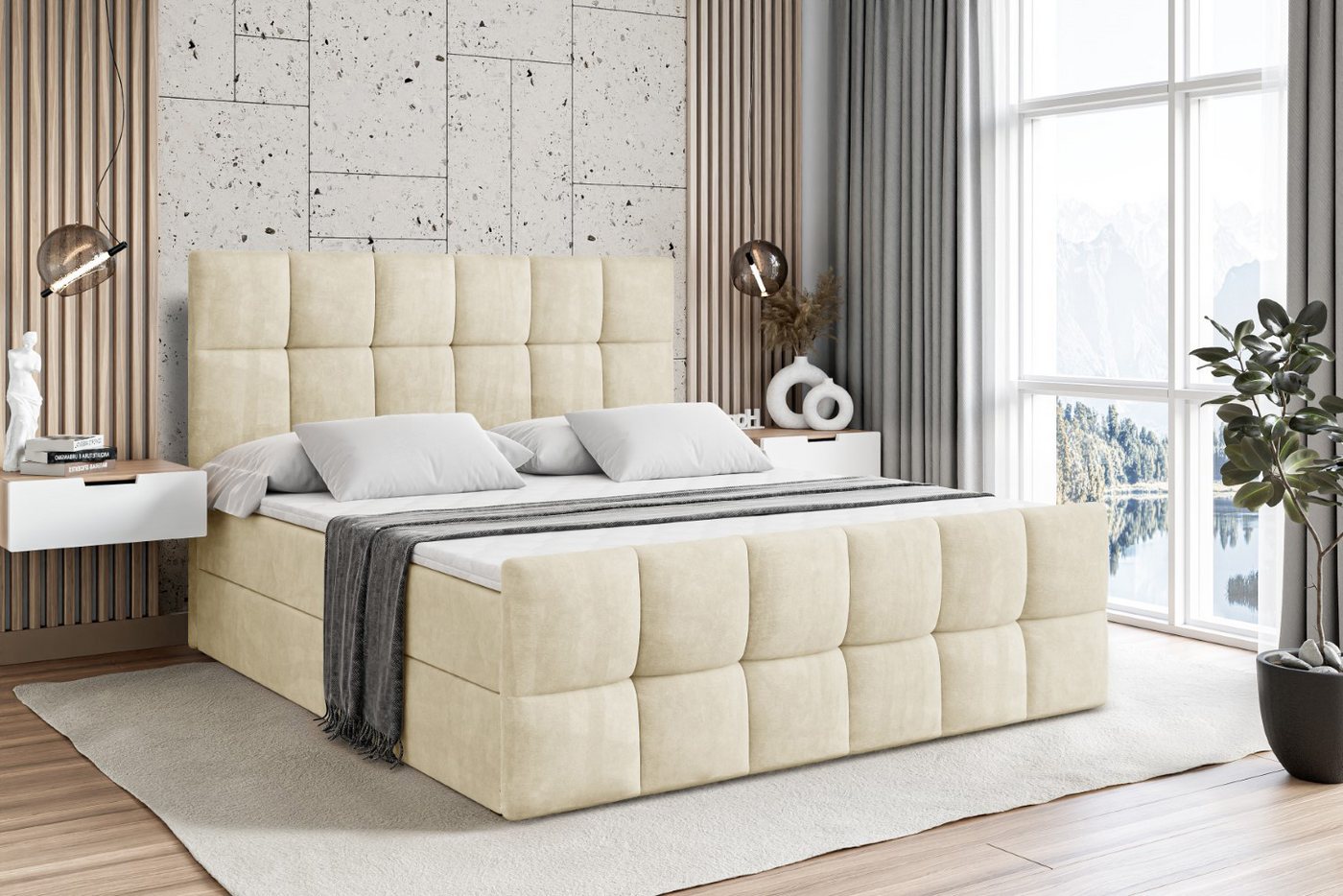 ALTDECOR Boxbett RICAR-Z (mit Matratze Lattenrost Topper Polsterbett mit Bettkasten Doppelbett), H4 Multipocket / H3 Bonellfederung, Springboxbett Boxspringbett von ALTDECOR