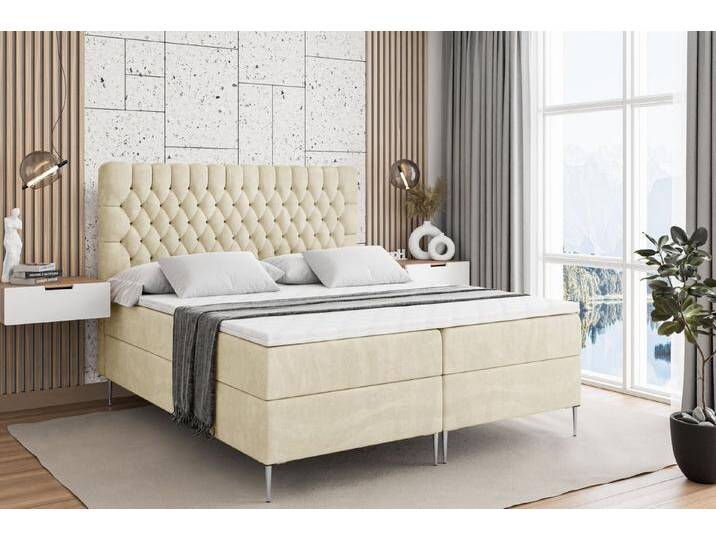 ALTDECOR Boxbett SERENE-F (Multipocket-Matratze H4, H3 Matratze Bonellfederung, Topper, Kopfteil), beige braun, Silber Füße, H3, Beige Casablanca von ALTDECOR