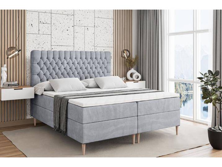 ALTDECOR Boxbett SERENE-F (Multipocket-Matratze H4, H3 Matratze Bonellfederung, Topper, Kopfteil), grau, Holz Füße, H3, Grau Monolith von ALTDECOR