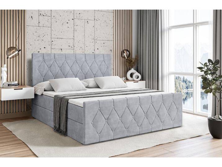 ALTDECOR Boxbett VELANTO (mit Matratze Lattenrost Topper Polsterbett mit Bettkasten Doppelbett), H4 Multipocket / H3 Bonellfederung, Springboxbett Boxspringbett, grau von ALTDECOR