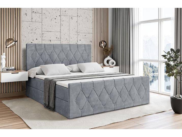 ALTDECOR Boxbett VELANTO (mit Matratze Lattenrost Topper Polsterbett mit Bettkasten Doppelbett), H4 Multipocket / H3 Bonellfederung, Springboxbett Boxspringbett, grau von ALTDECOR
