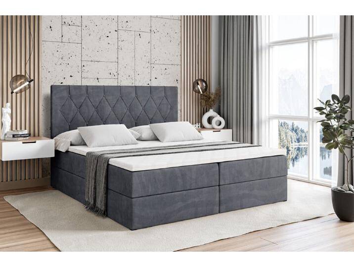 ALTDECOR Boxbett VELANTO-BZ (mit Matratze Lattenrost Topper Polsterbett mit Bettkasten Doppelbett), H4 Multipocket / H3 Bonellfederung, Springboxbett Boxspringbett, grau von ALTDECOR