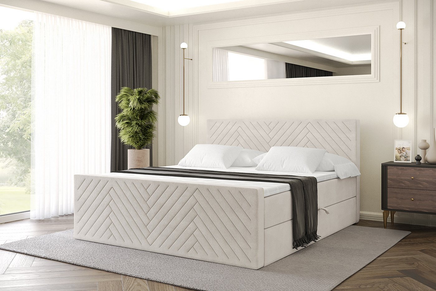 ALTDECOR Boxbett VEXA-Z (Multipocket-Matratze H4, H3 Matratze Bonellfederung, Topper, Kopfteil), Doppelbett mit Fußteil von ALTDECOR