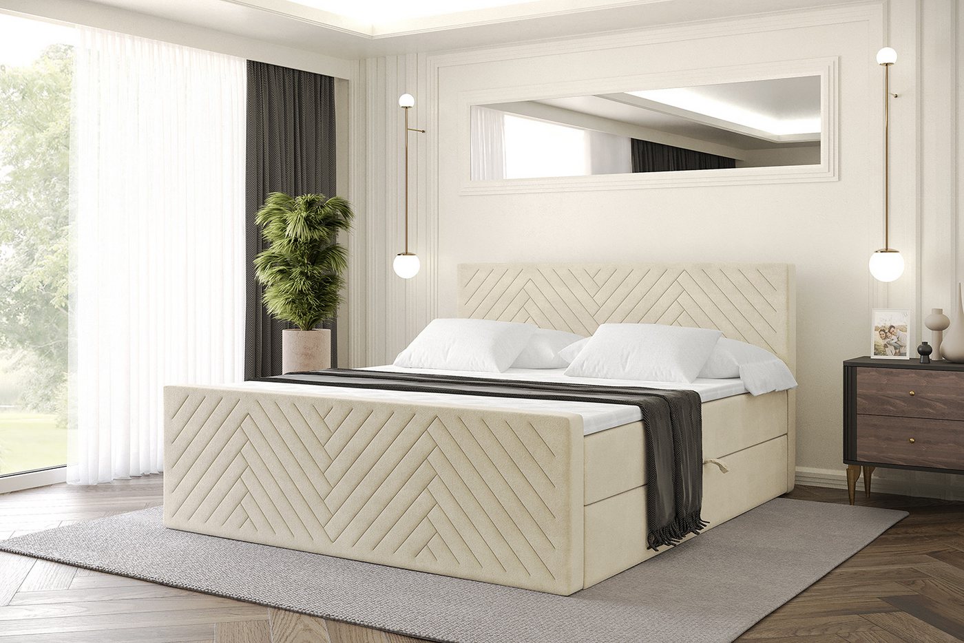 ALTDECOR Boxbett VEXA-Z (Multipocket-Matratze H4, H3 Matratze Bonellfederung, Topper, Kopfteil), Doppelbett mit Fußteil von ALTDECOR