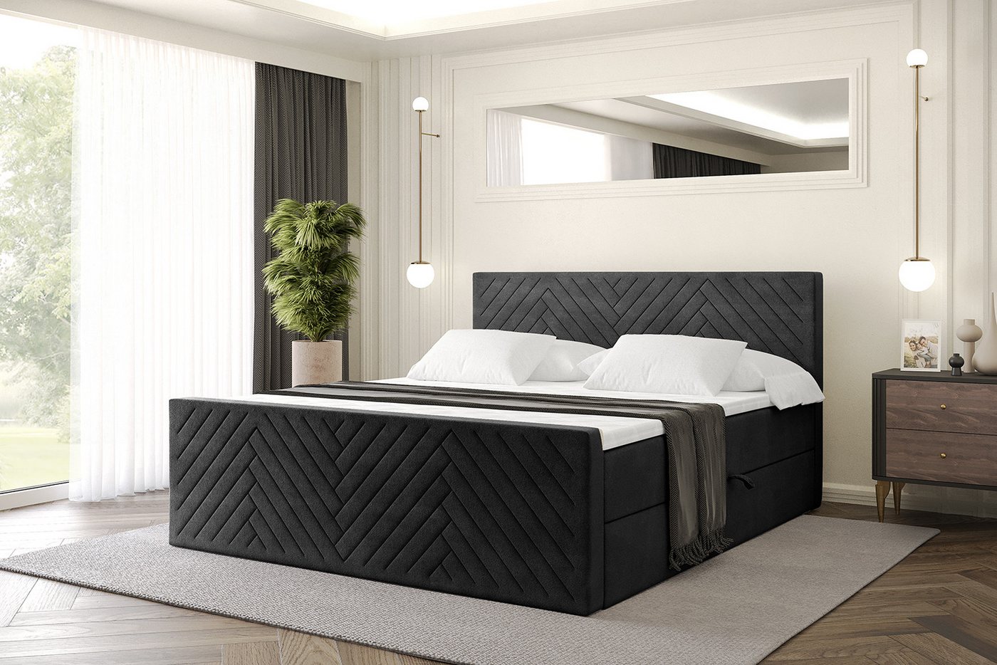 ALTDECOR Boxbett VEXA-Z (Multipocket-Matratze H4, H3 Matratze Bonellfederung, Topper, Kopfteil), Doppelbett mit Fußteil von ALTDECOR
