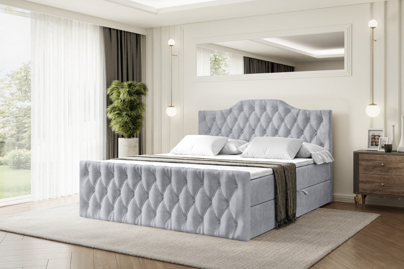 ALTDECOR Boxbett VILA-1-Z (Multipocket-Matratze H4, H3 Matratze Bonellfederung, Topper, Kopfteil), Doppelbett mit Fußteil von ALTDECOR