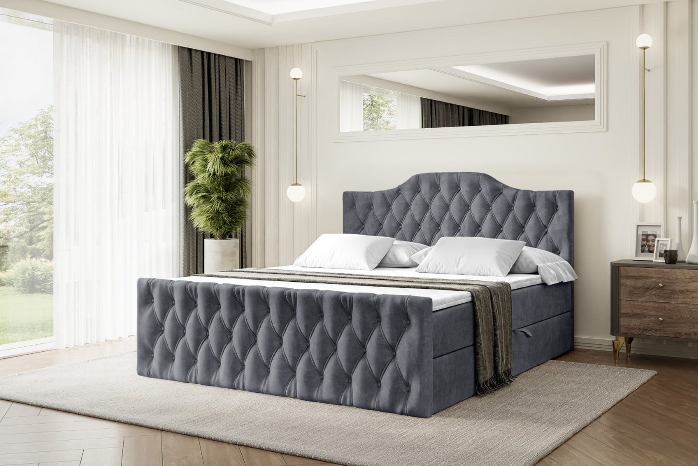 ALTDECOR Boxbett VILA-1-Z (Multipocket-Matratze H4, H3 Matratze Bonellfederung, Topper, Kopfteil), Doppelbett mit Fußteil von ALTDECOR