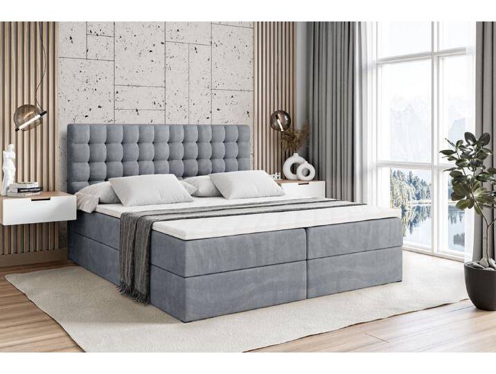 ALTDECOR Boxbett VIONE (mit Matratze Lattenrost Topper Polsterbett mit Bettkasten Doppelbett), H4 Multipocket / H3 Bonellfederung, Springboxbett Boxspringbett, grau von ALTDECOR