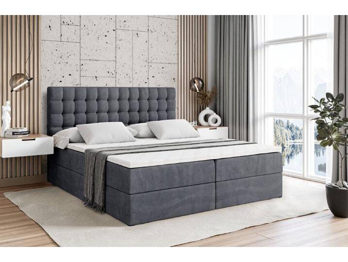 ALTDECOR Boxbett VIONE (mit Matratze Lattenrost Topper Polsterbett mit Bettkasten Doppelbett), H4 Multipocket / H3 Bonellfederung, Springboxbett Boxspringbett, grau von ALTDECOR