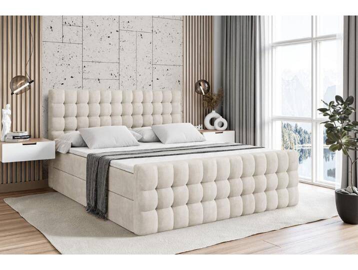 ALTDECOR Boxbett VIONE-Z (mit Matratze Lattenrost Topper Polsterbett mit Bettkasten Doppelbett), H4 Multipocket / H3 Bonellfederung, Springboxbett Boxspringbett, beige braun von ALTDECOR